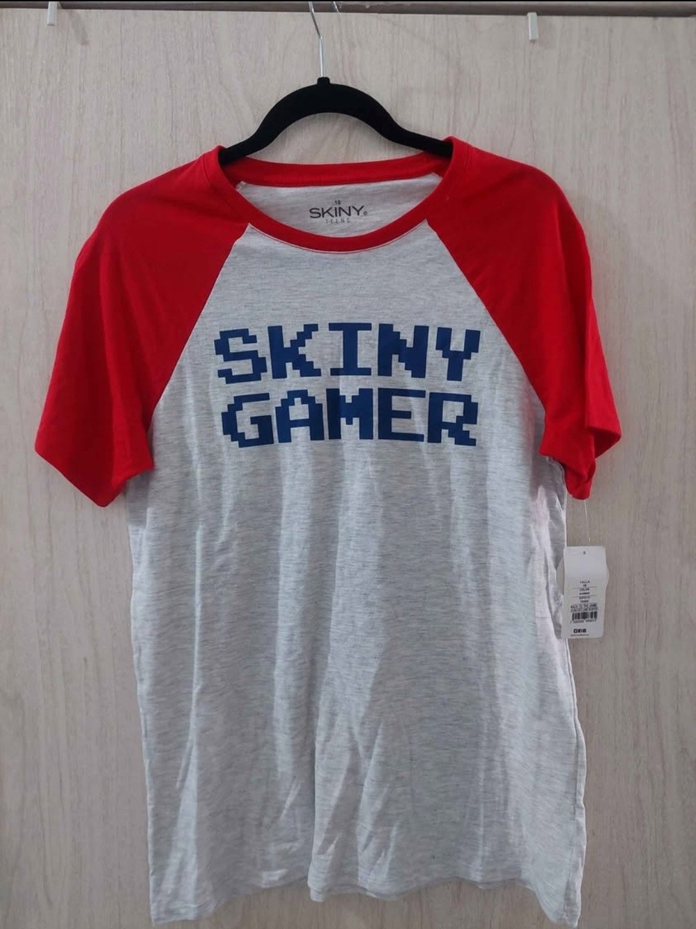 Skiny Gamer Raglan Short Sleeve T-Shirt - Red & Light Gray